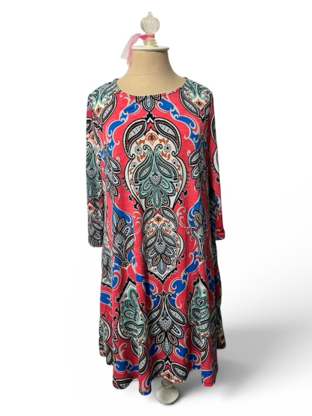 Paisley Grace Vibrant Paisley Shift Dress in Coral, Teal & Blue Size M